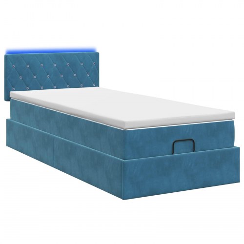 Ottoman seng med madras og LED 80 x 200 cm - mørkeblå velour