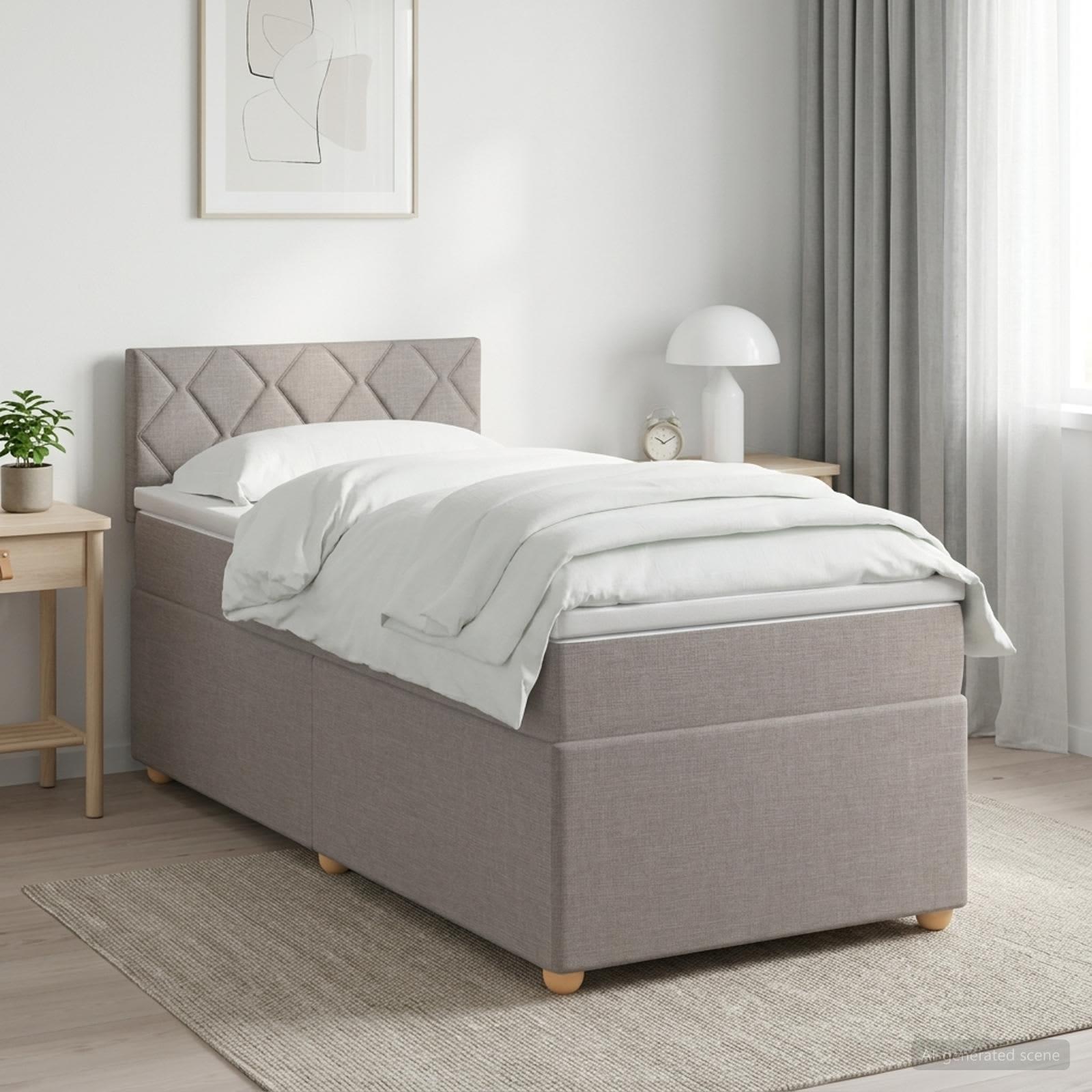 Boxmadras med topmadras 100 x 200 cm gråbrun stof