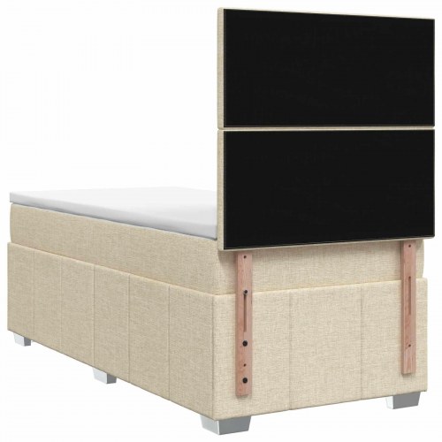 Boxmadras seng med topmadras 90 x 190 cm cremefarvet stof