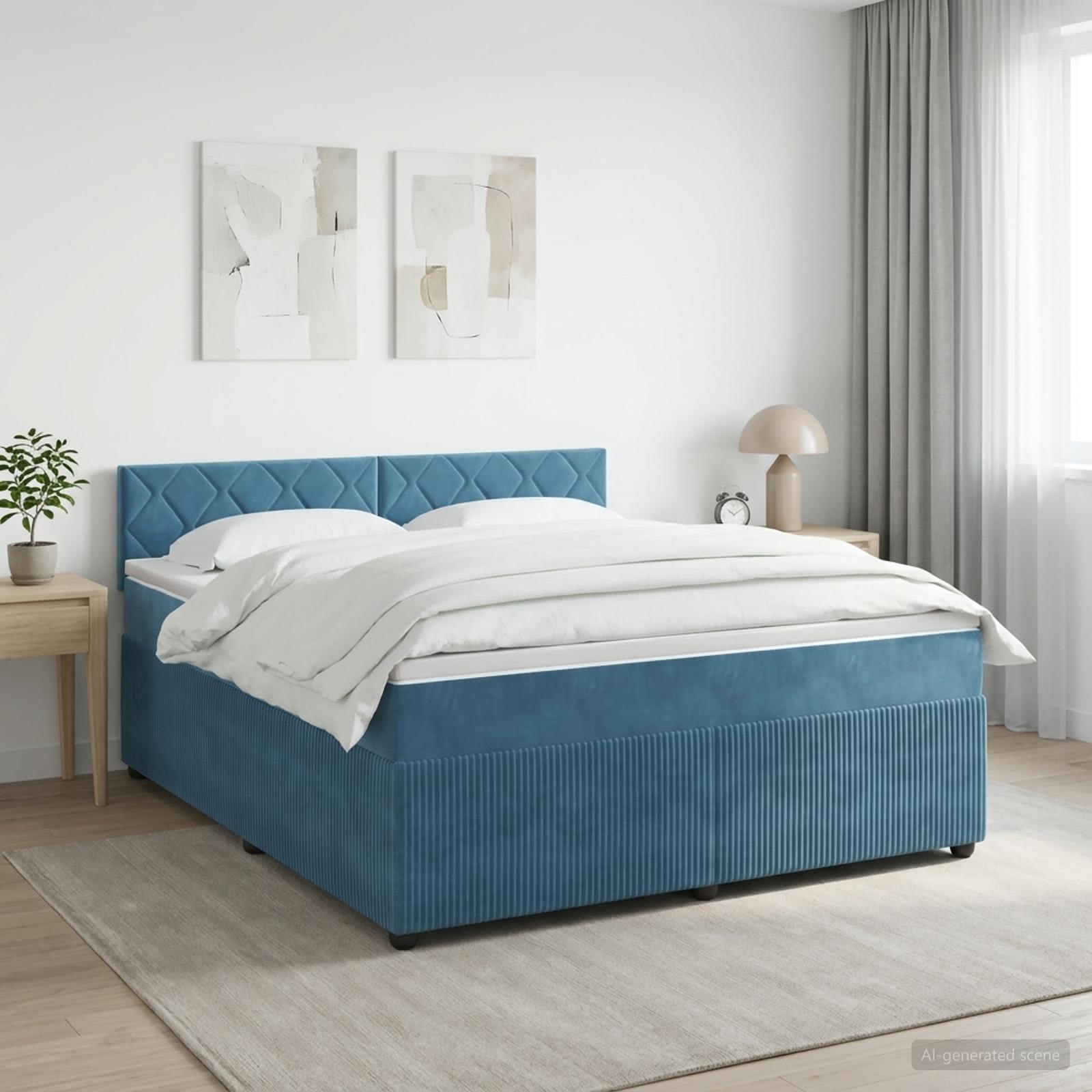 Boxmadras med topmadras 180 x 200 cm i mørk blå fløjl