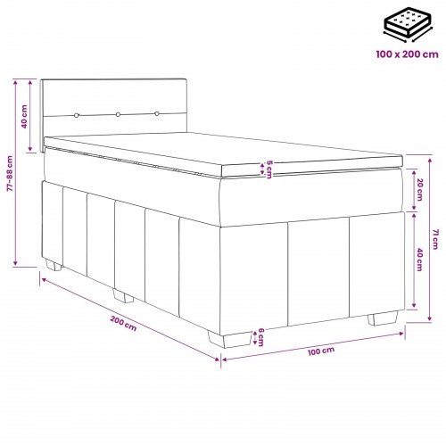 Boxmadras med topmadras og LED - mørk brun 100 x 200 cm