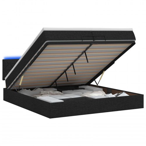Ottoman seng med madras og LED 200 x 200 cm sort stof