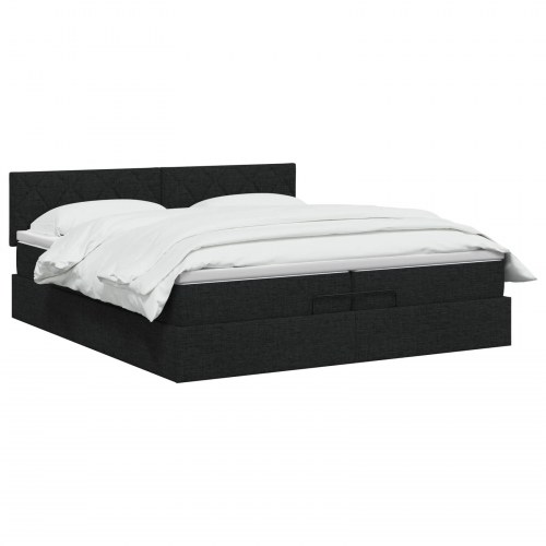 Ottoman seng med madras og LED 200 x 200 cm sort stof