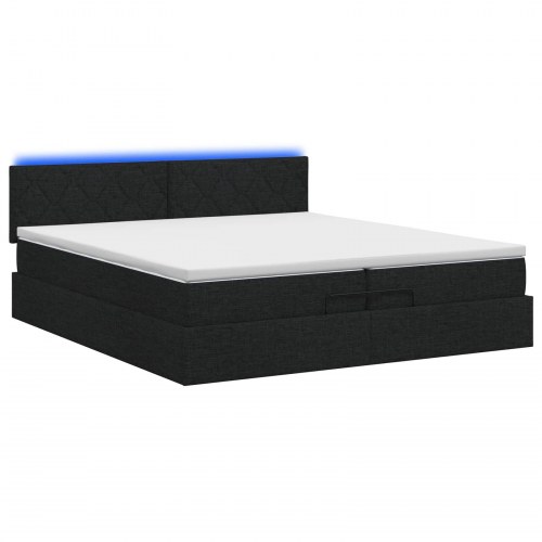Ottoman seng med madras og LED 200 x 200 cm sort stof