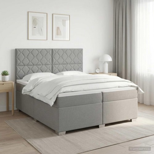 Boxspring seng med madras og topmadras 200 x 200 cm lysegrå stof