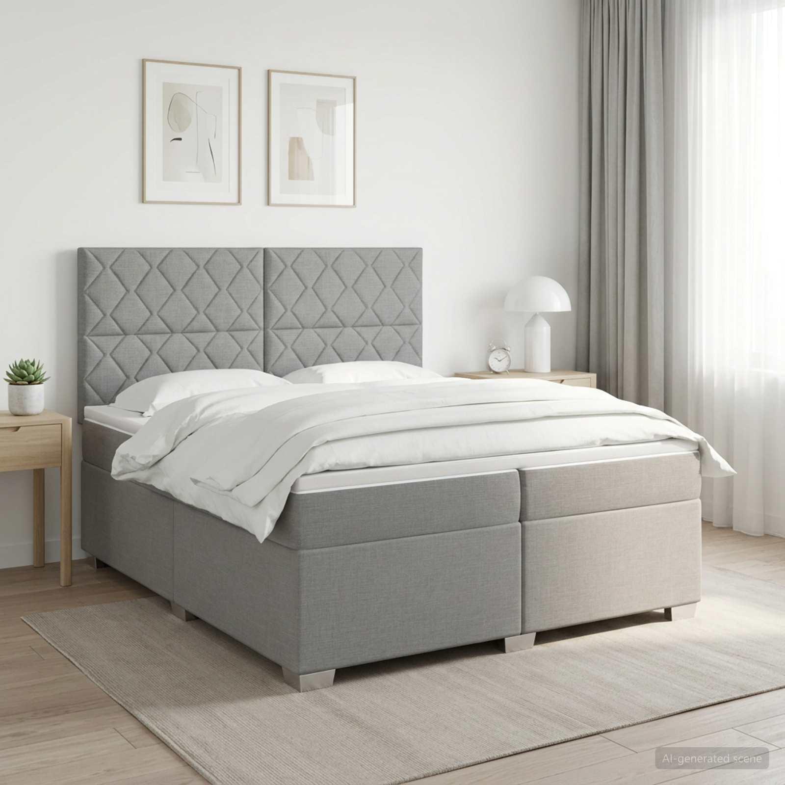 Boxspring seng med madras og topmadras 200 x 200 cm lysegrå stof