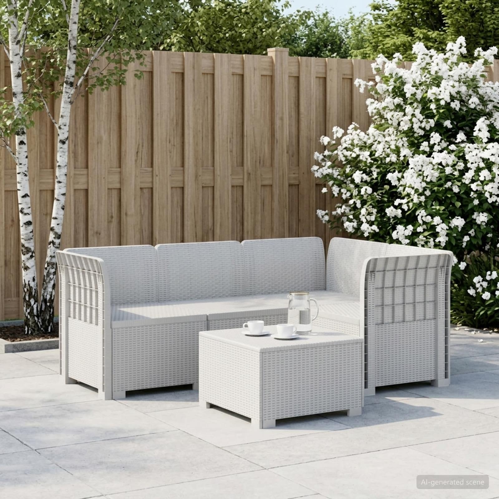 4-personers havesofa i rattan-look PP - hvid loungesæt