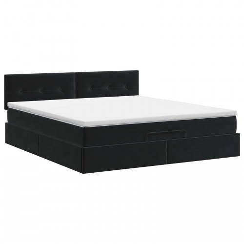 Ottoman seng med madras og hovedgærde 140 x 190 cm sort fløjl