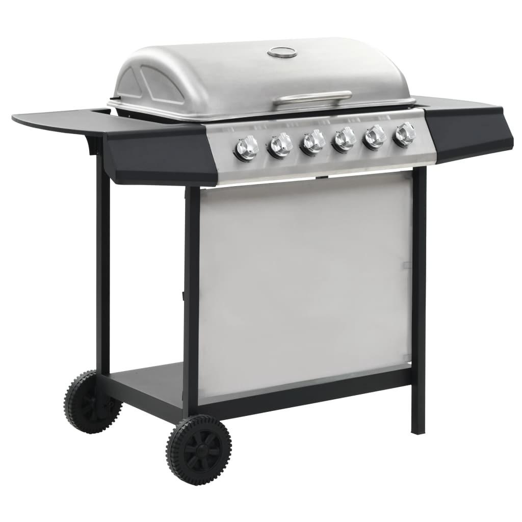 Gasgrill med 6 madlavningszoner rustfrit stål sølvfarvet