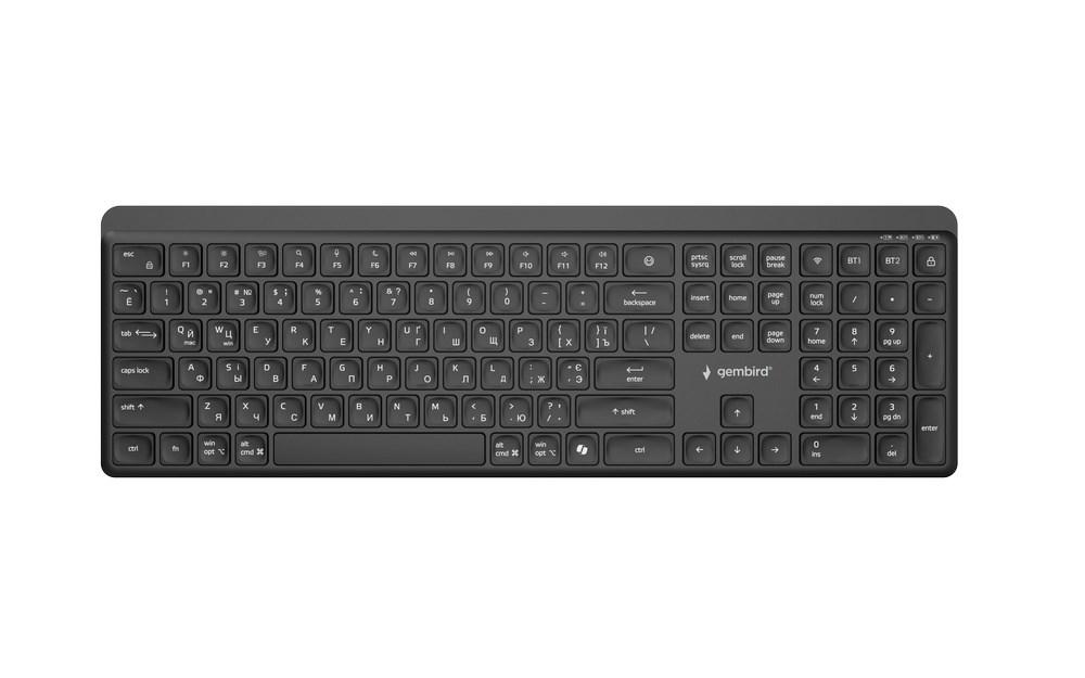 Gembird KB-WPS-03-CYRL trådløst slim tastatur med Bluetooth og 2,4 GHz, russisk layout