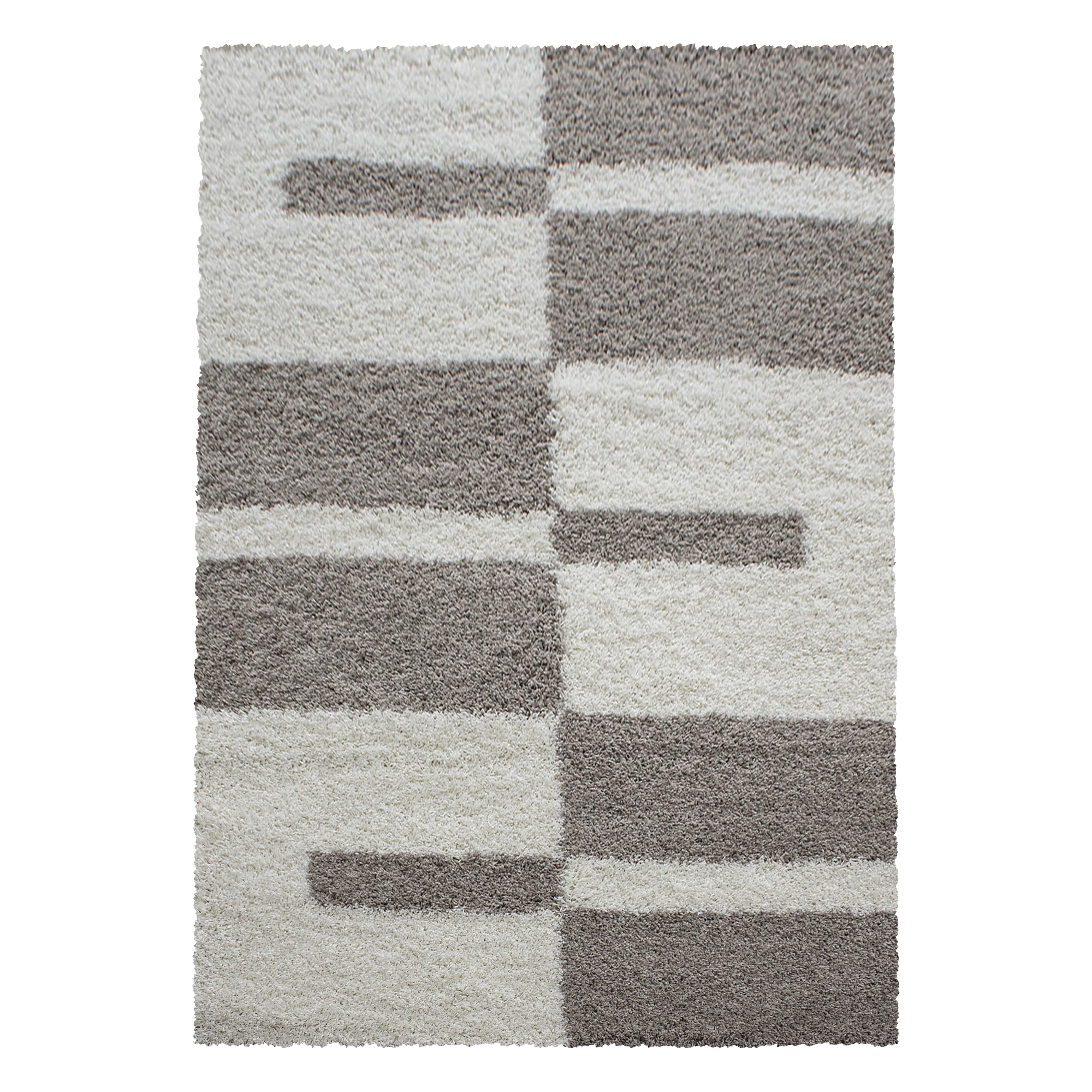 GALA Karo beige shaggy tæppe rektangel - 200 x 290 cm