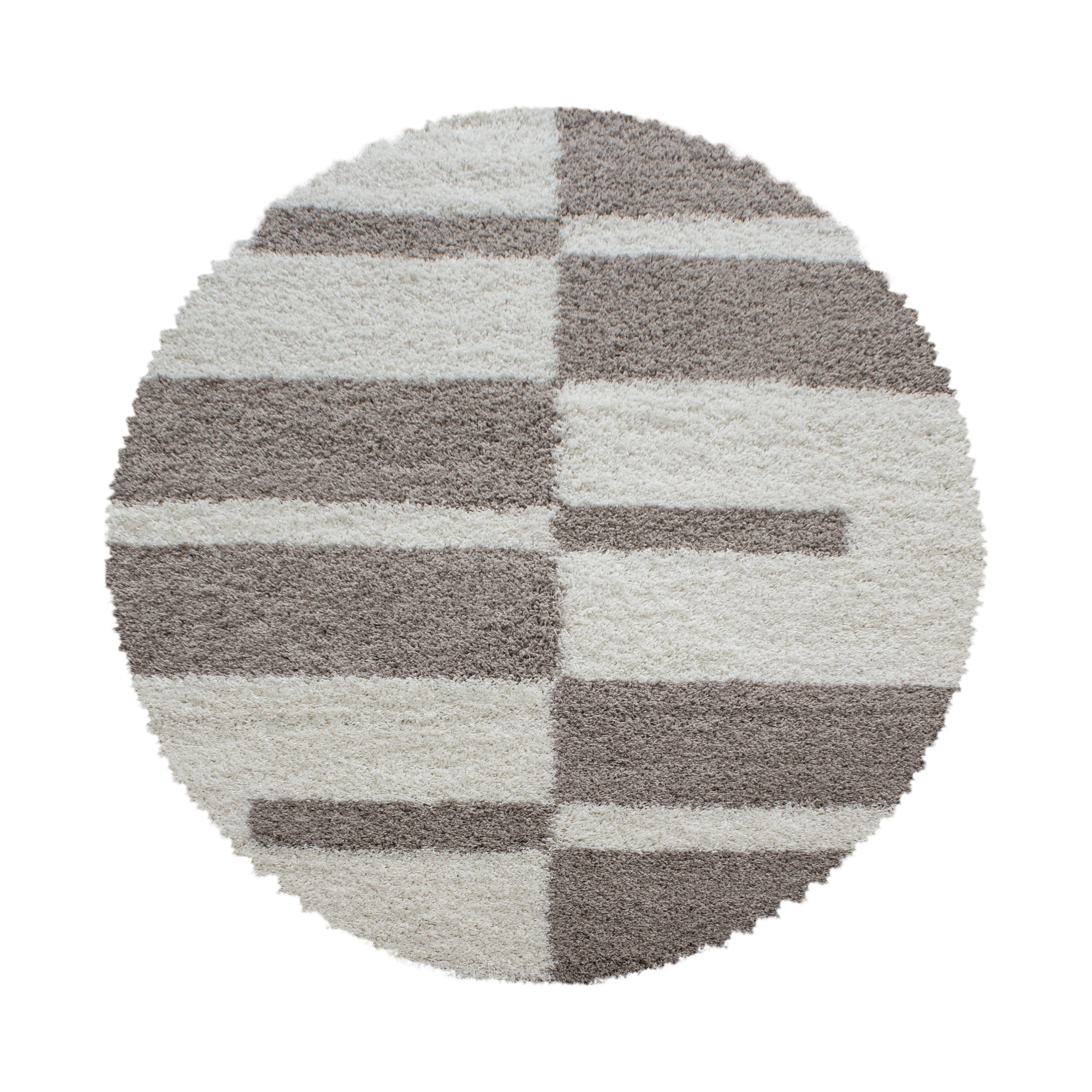 GALA Karo beige rundt shaggy tæppe - 80 x 80 cm