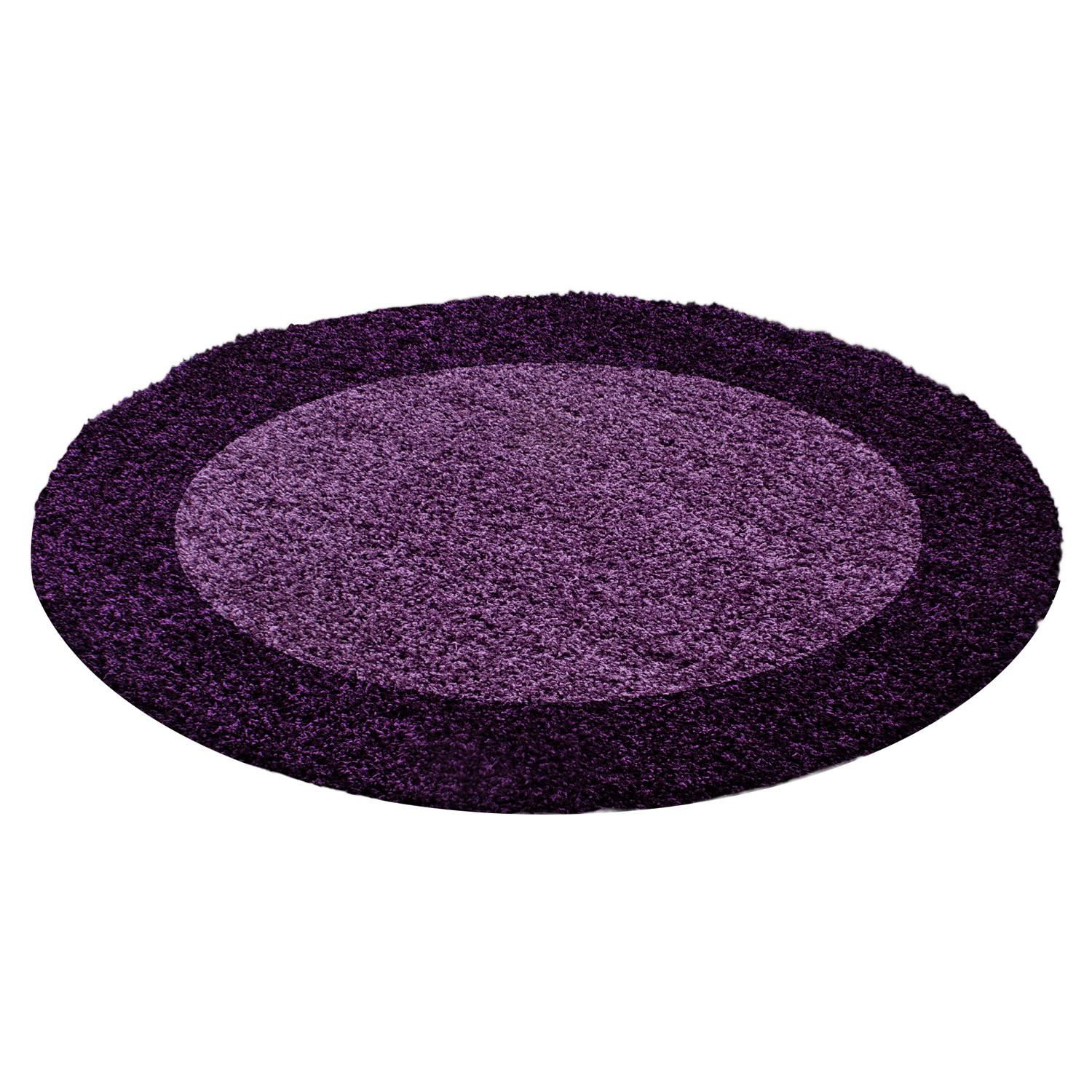 LIFE Bordüre violet rundt shaggy tæppe - 160 x 160 cm