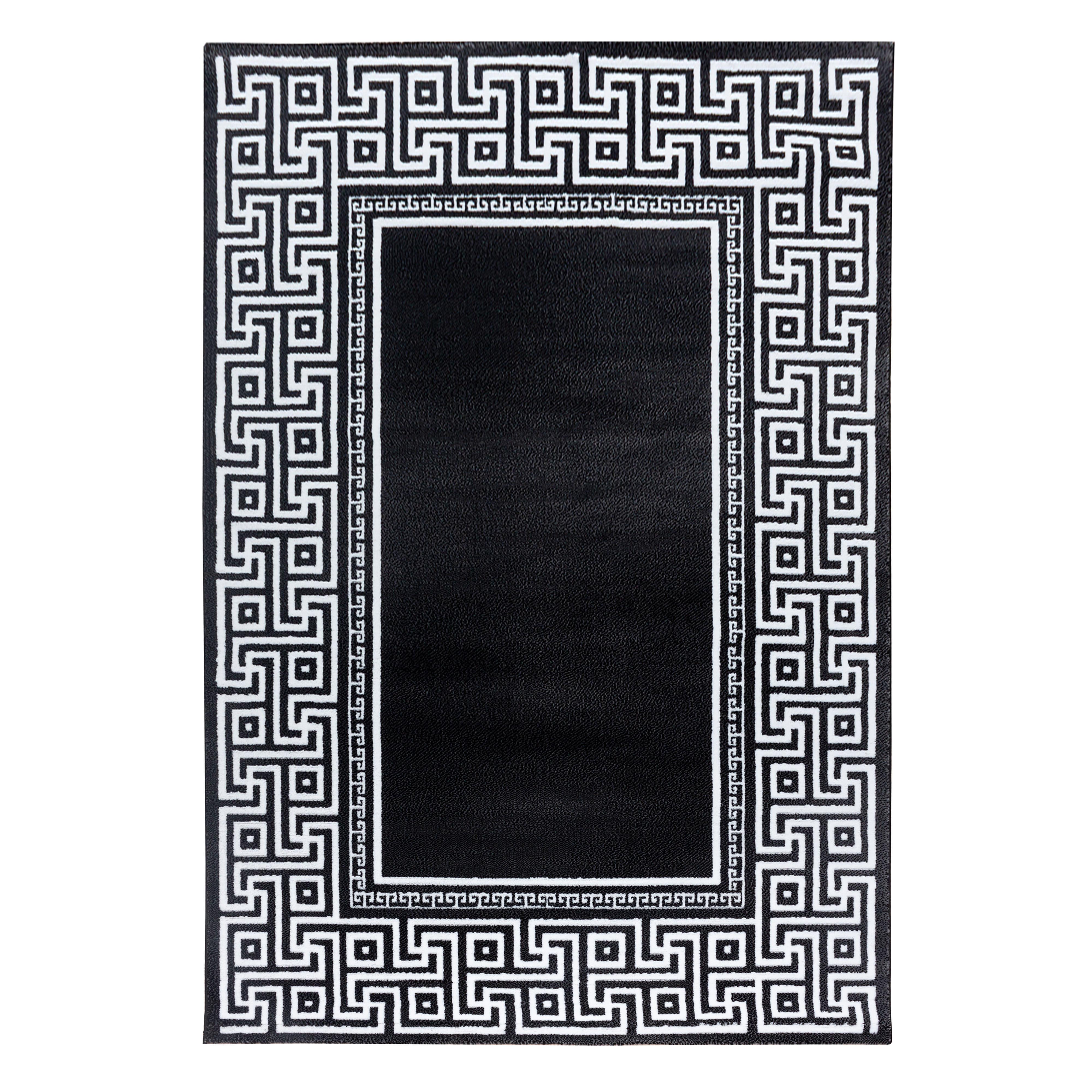 PARMA Mäander sort kortluvet gulvtæppe rektangel - 140 x 200 cm