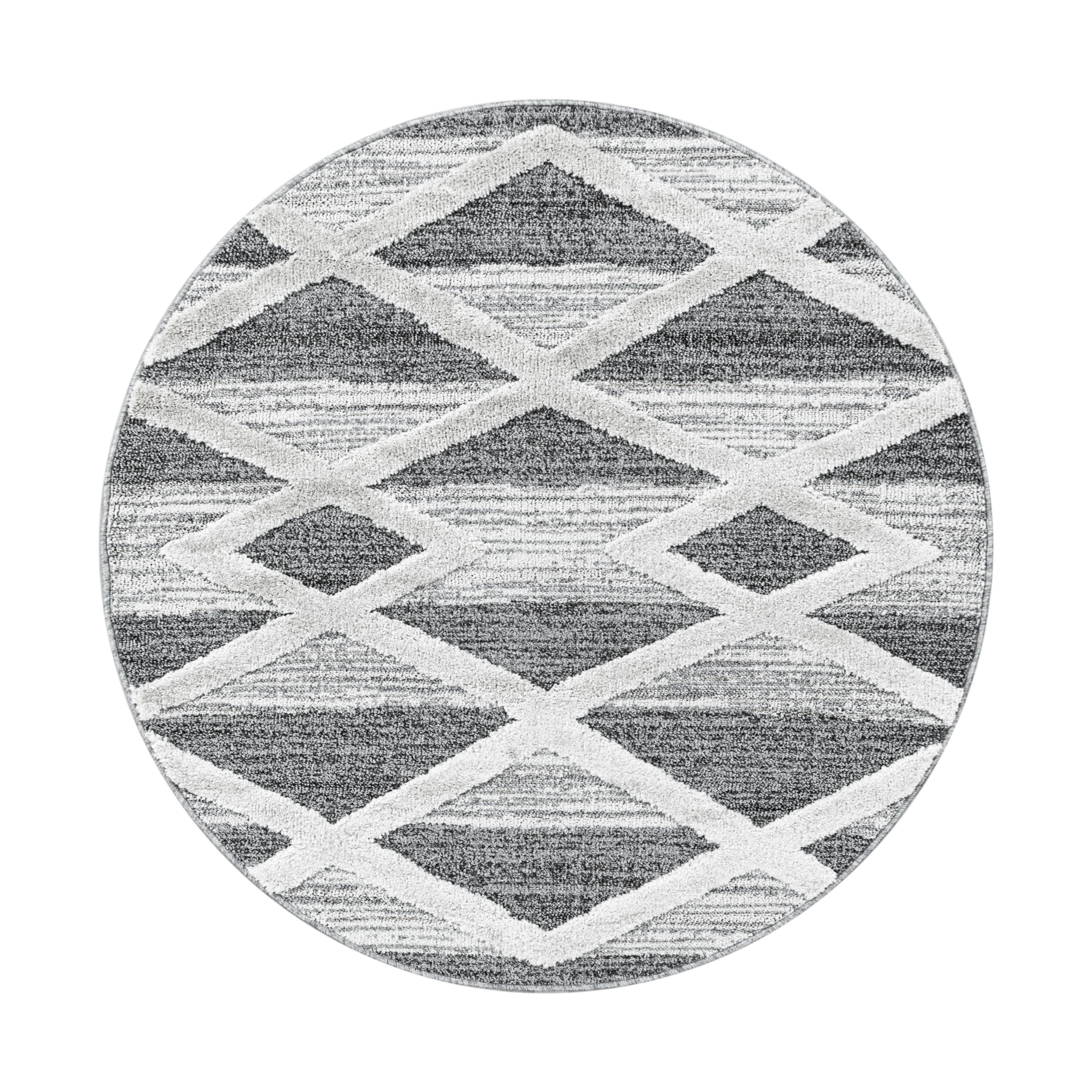 PISA geometrisk grå rundt shaggy tæppe - 120 x 120 cm