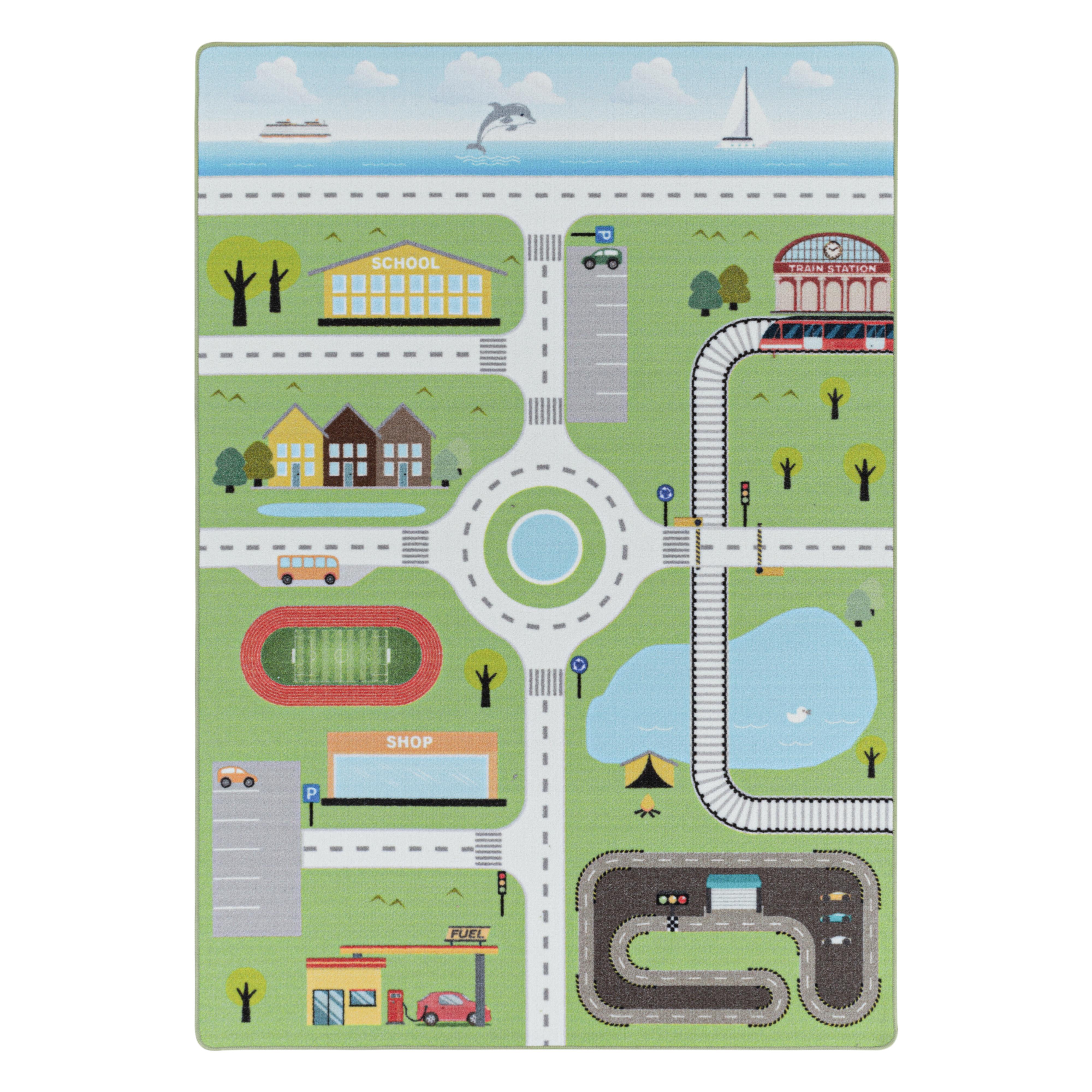 PLAY Spielstraße grøn børnetæppe rektangel - 100 x 150 cm