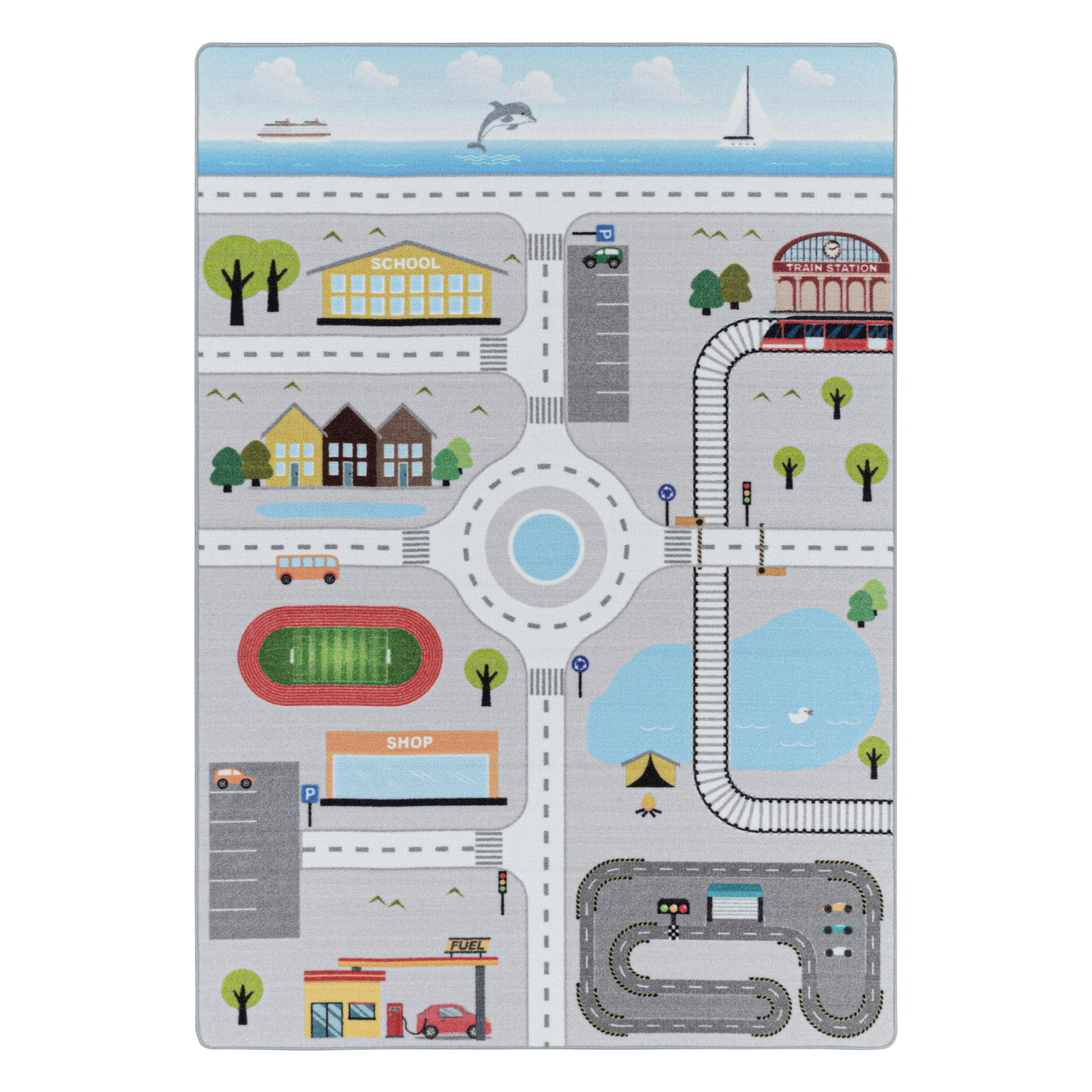 PLAY Spielstraße børnetæppe grå rektangel - 100 x 150 cm