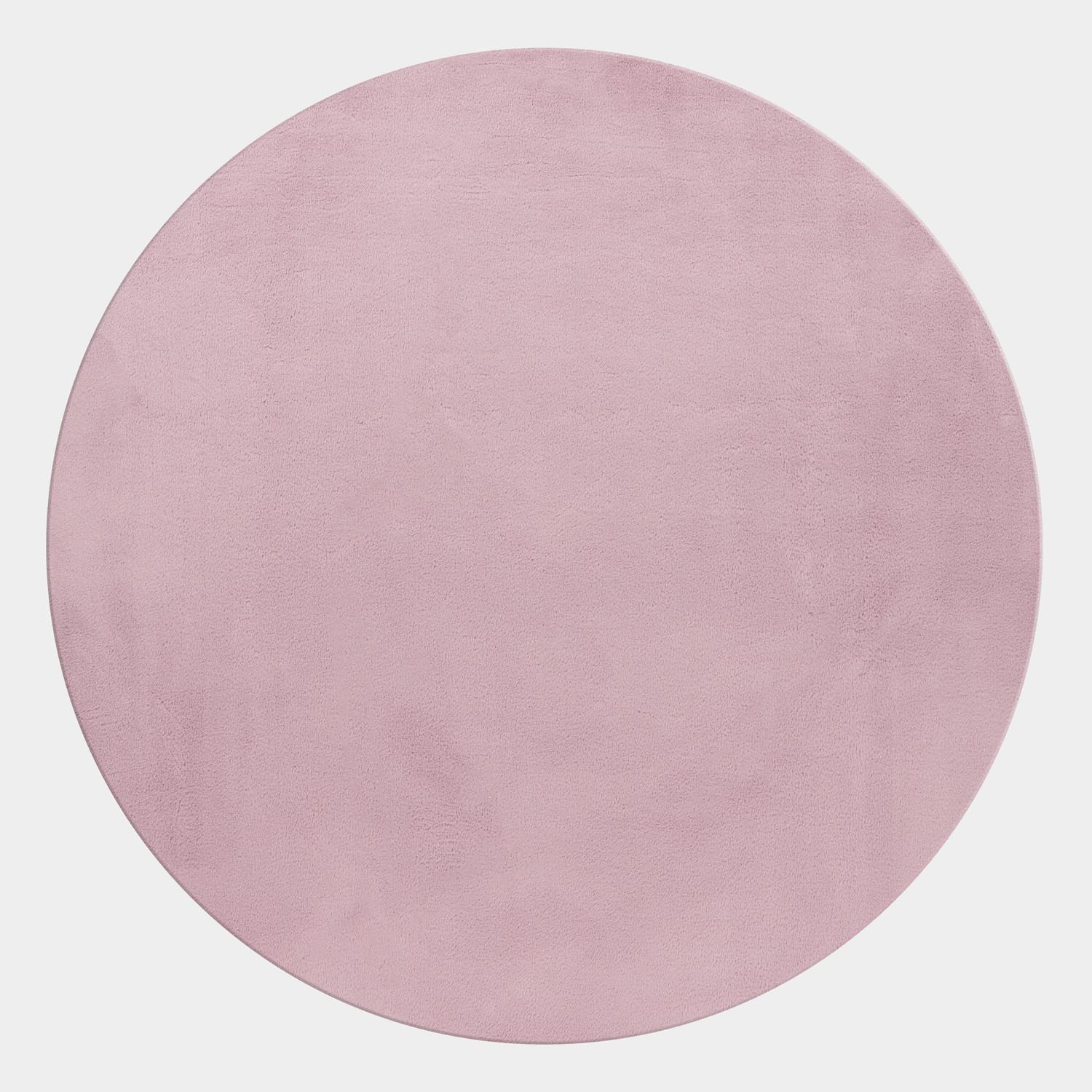POUFFY ensfarvet rundt kortluvet tæppe - rosa - 120 x 120 cm