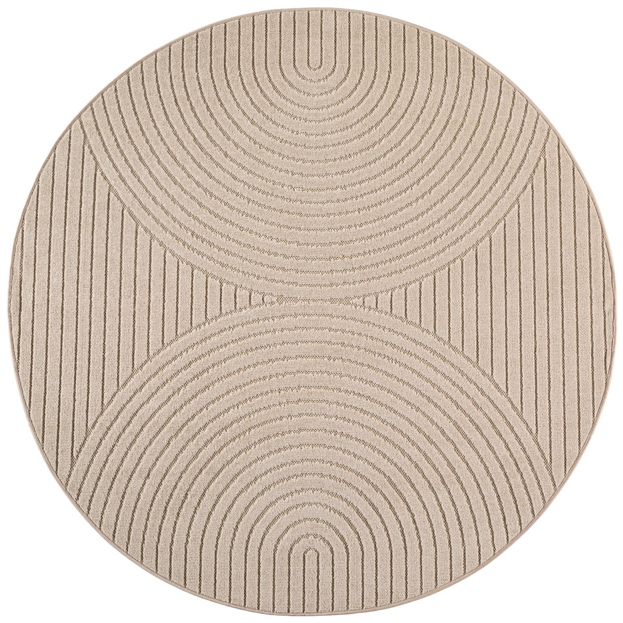 NOVA rundt in-/outdoor tæppe beige med skandinavisk 3D-design - 160 x 160 cm