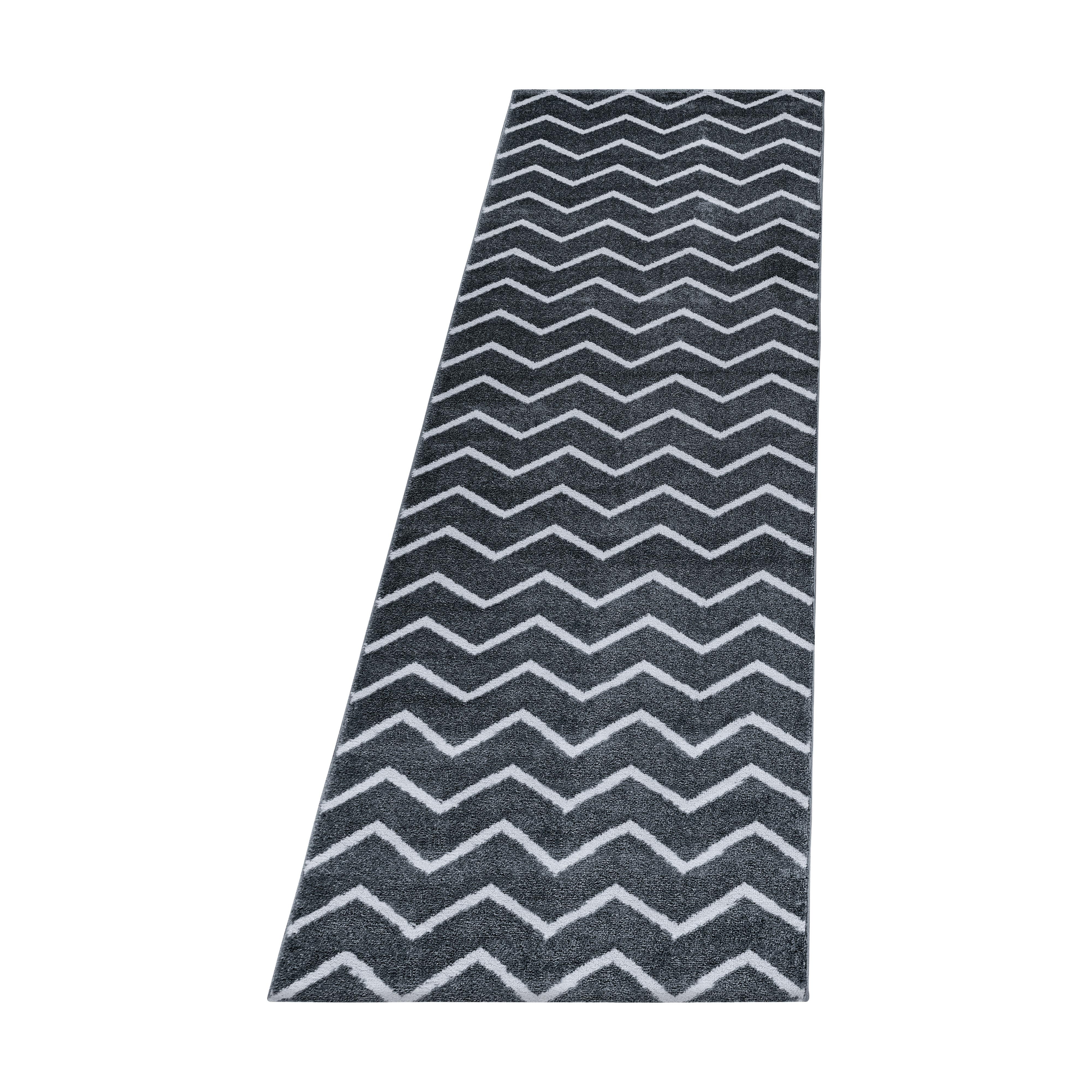 RIO Chevron grå løber 80 x 250 cm kortluvet tæppe - 80 x 250 cm