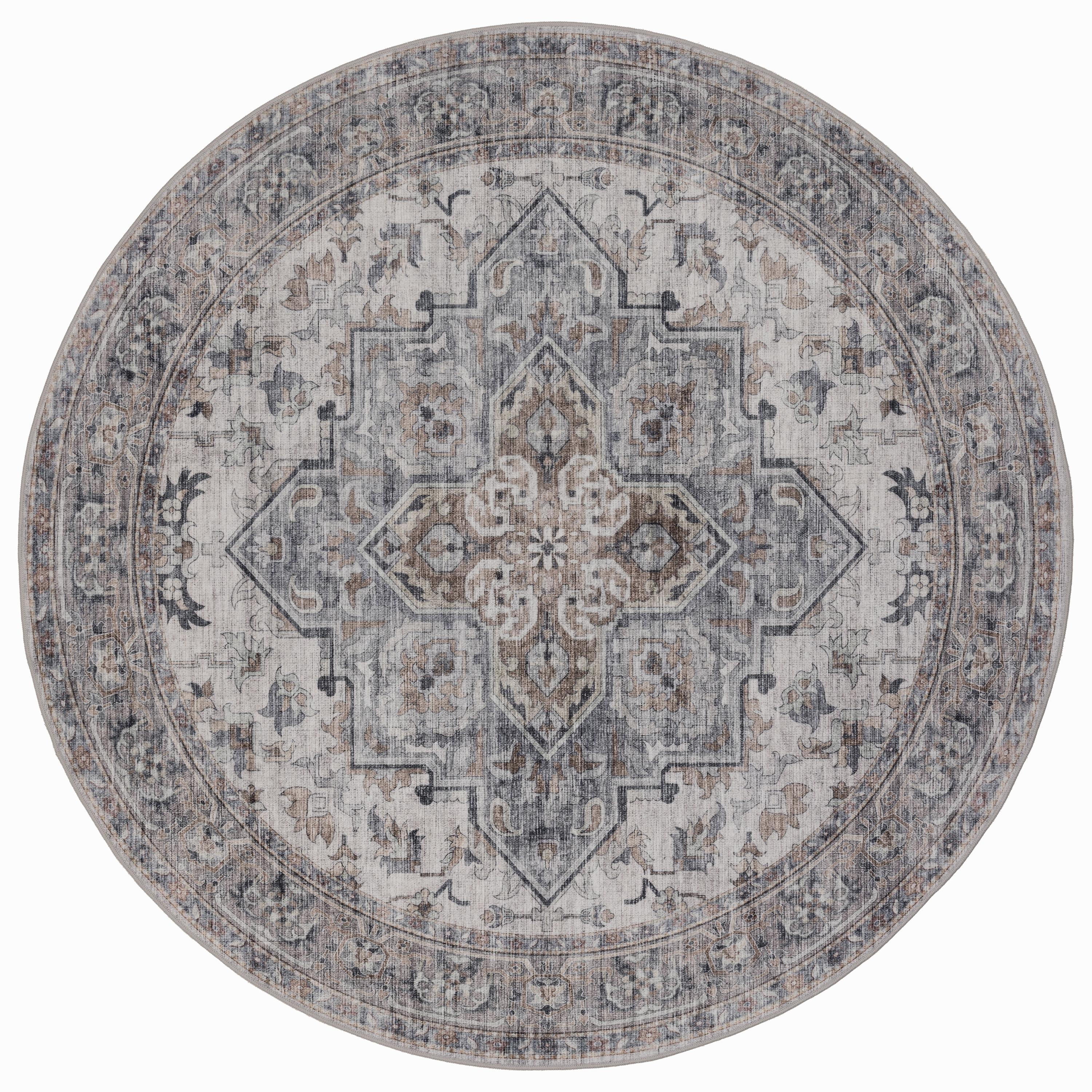 INKA Vintage-Oriental beige rundt kortluvet tæppe - 120 x 120 cm