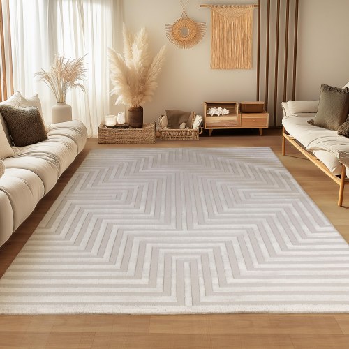 SAHARA beige rektangulært kortluvet tæppe med 3D-design 120 x 170 cm