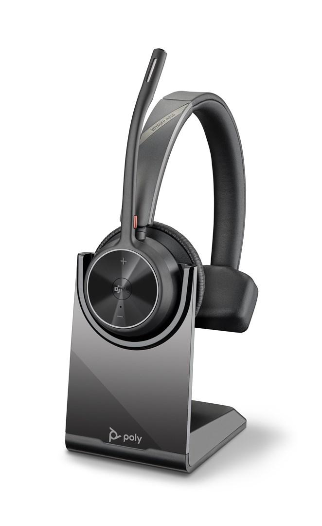 Trådløst headset Poly Voyager 4310 Microsoft Teams Certified med BT700 dongle og ladestander - sort
