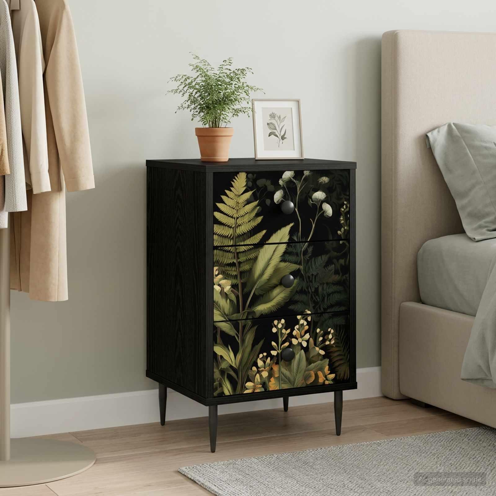 Natskab RHENEN sort eg 36 x 33 x 61 cm med 3 skuffer