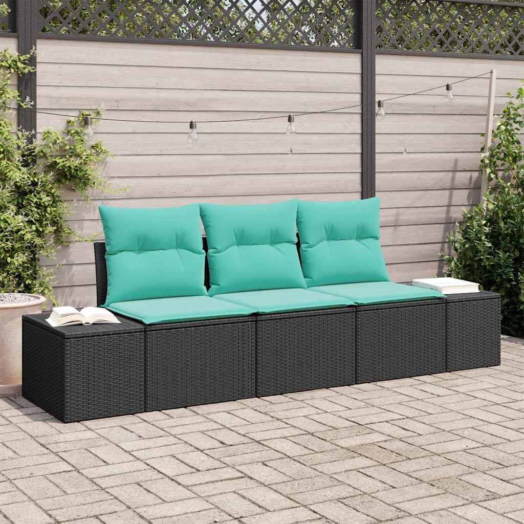Sofa sæt 3 stk. i sort polyrattan til have og terrasse