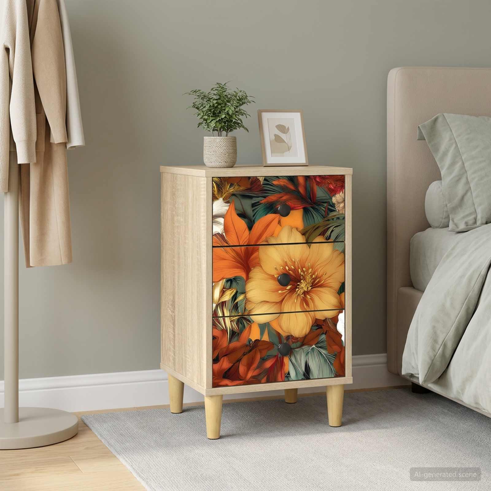 Natskab GENNEP i sonoma-eg 36 x 33 x 60 cm med 3 skuffer