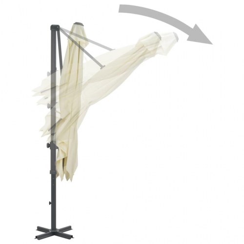 Haveparasol m. transportabel fod sandfarvet