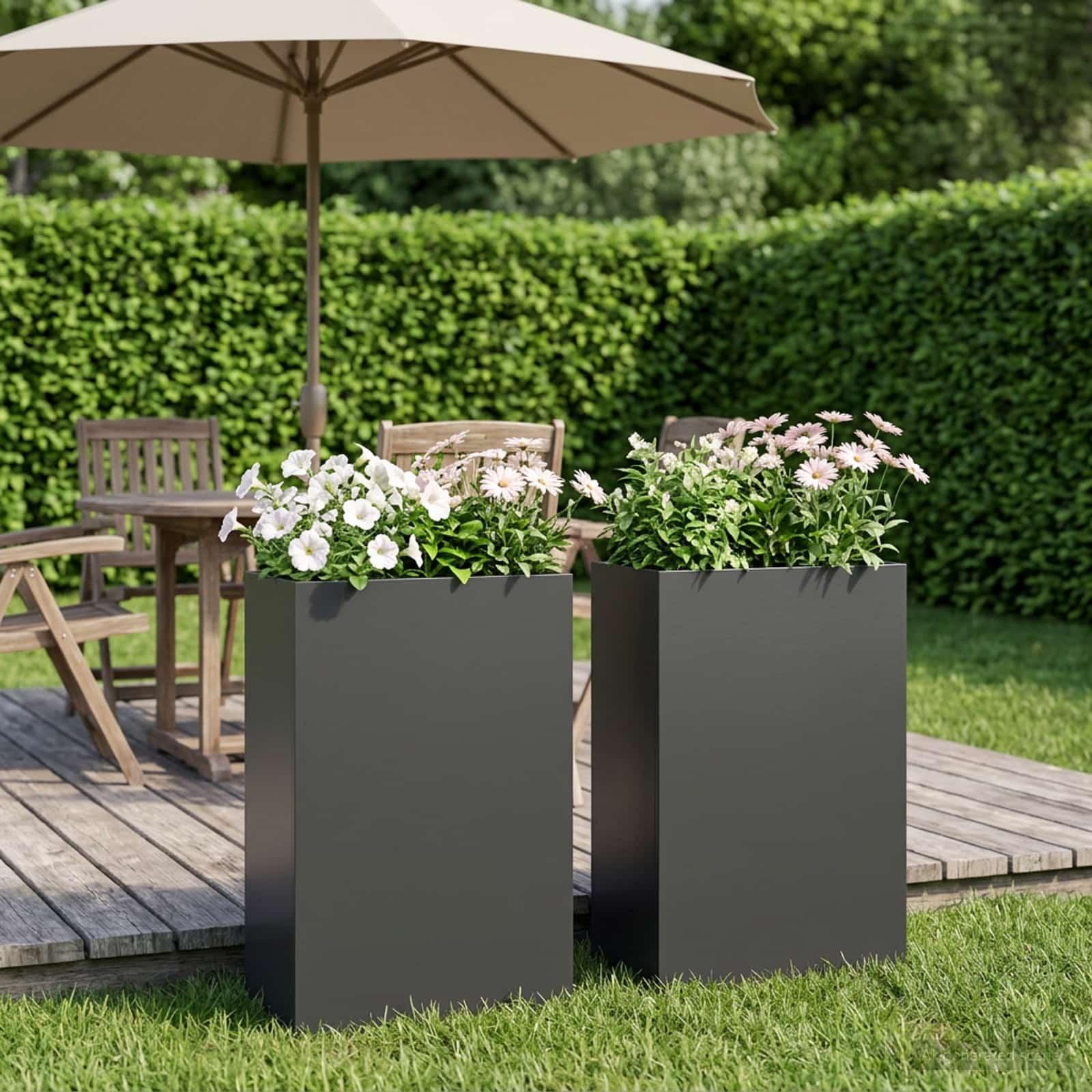 Blomsterkrukke 2 stk. sort 50 x 20 x 75 cm i koldvalset stål
