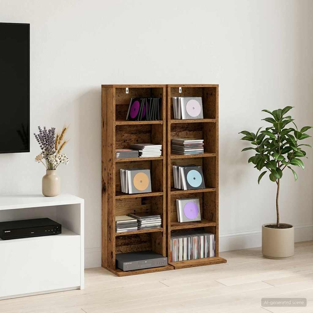 CD-skab 2 stk. i gammelt træ 33 x 23,5 x 97,5 cm