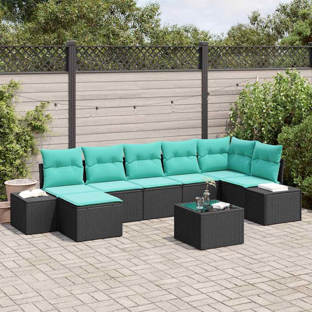 Havesofa sæt 8 stk. i sort polyrattan med puder