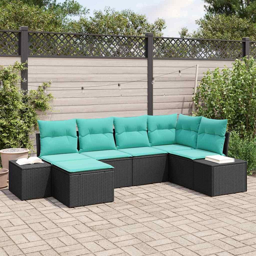 Havesofa sæt 6 stk. i polyrattan - sort og turkis