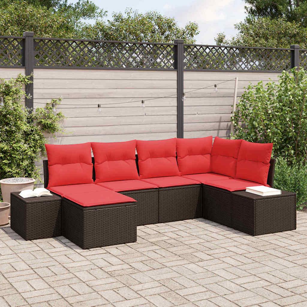 Havesofa sæt 6 dele i polyrattan til terrasse og have - brun/rød