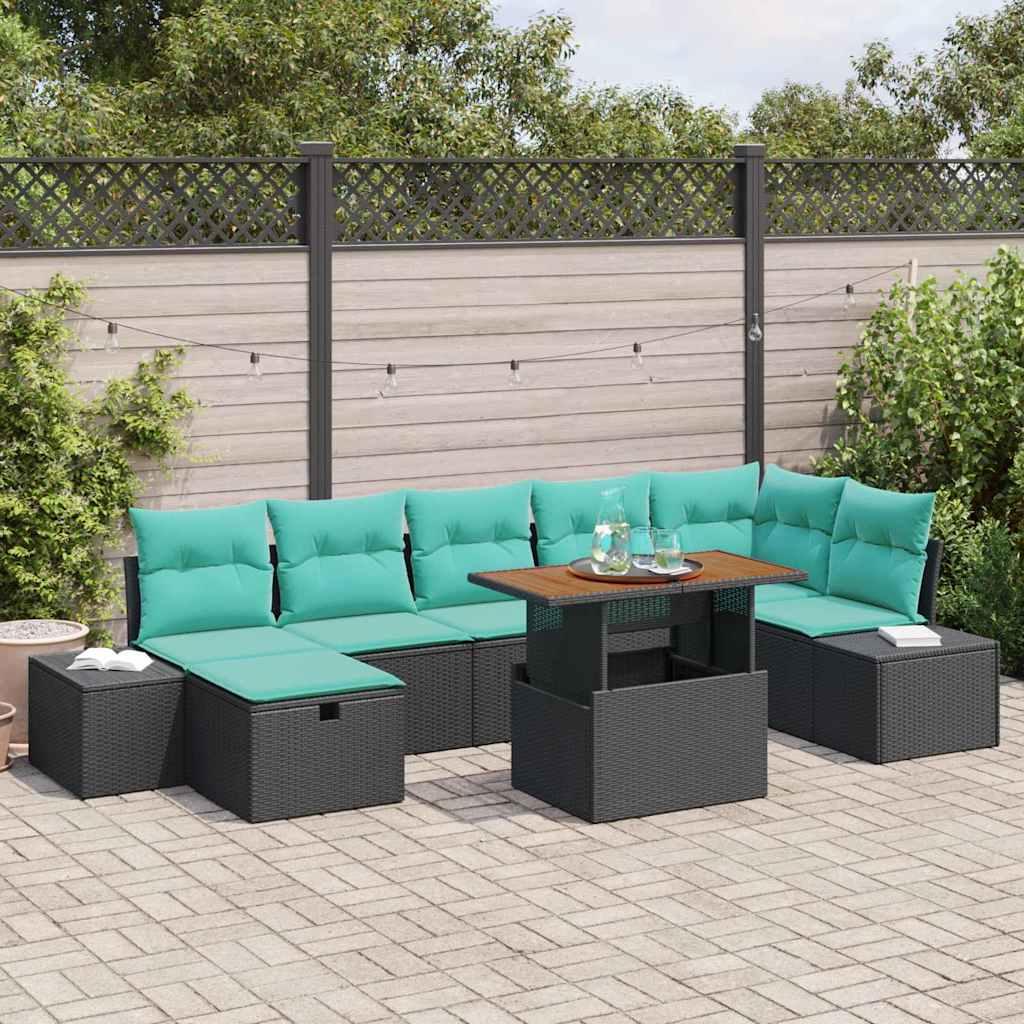 Havesofa sæt 8 stk. i sort polyrattan med bord
