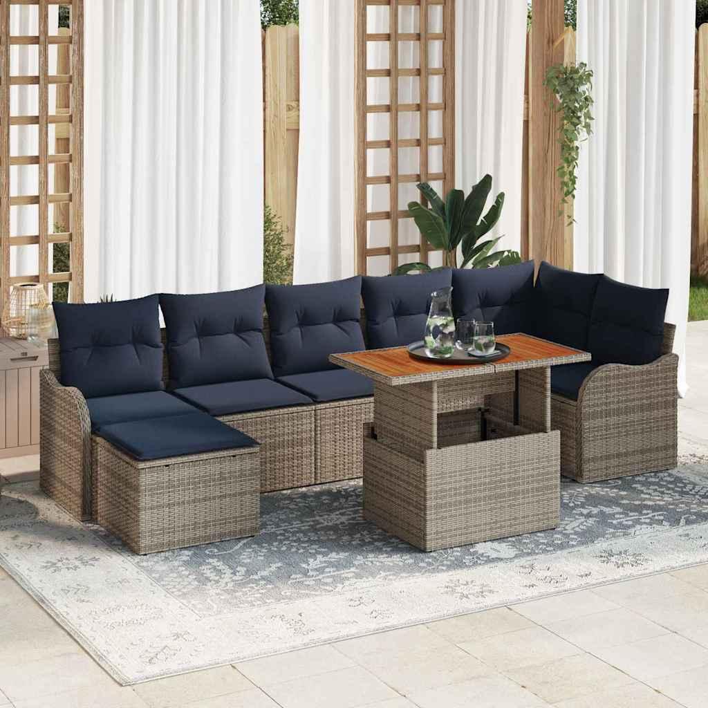 Havesofa sæt 8 stk. i polyrattan grå og marineblå