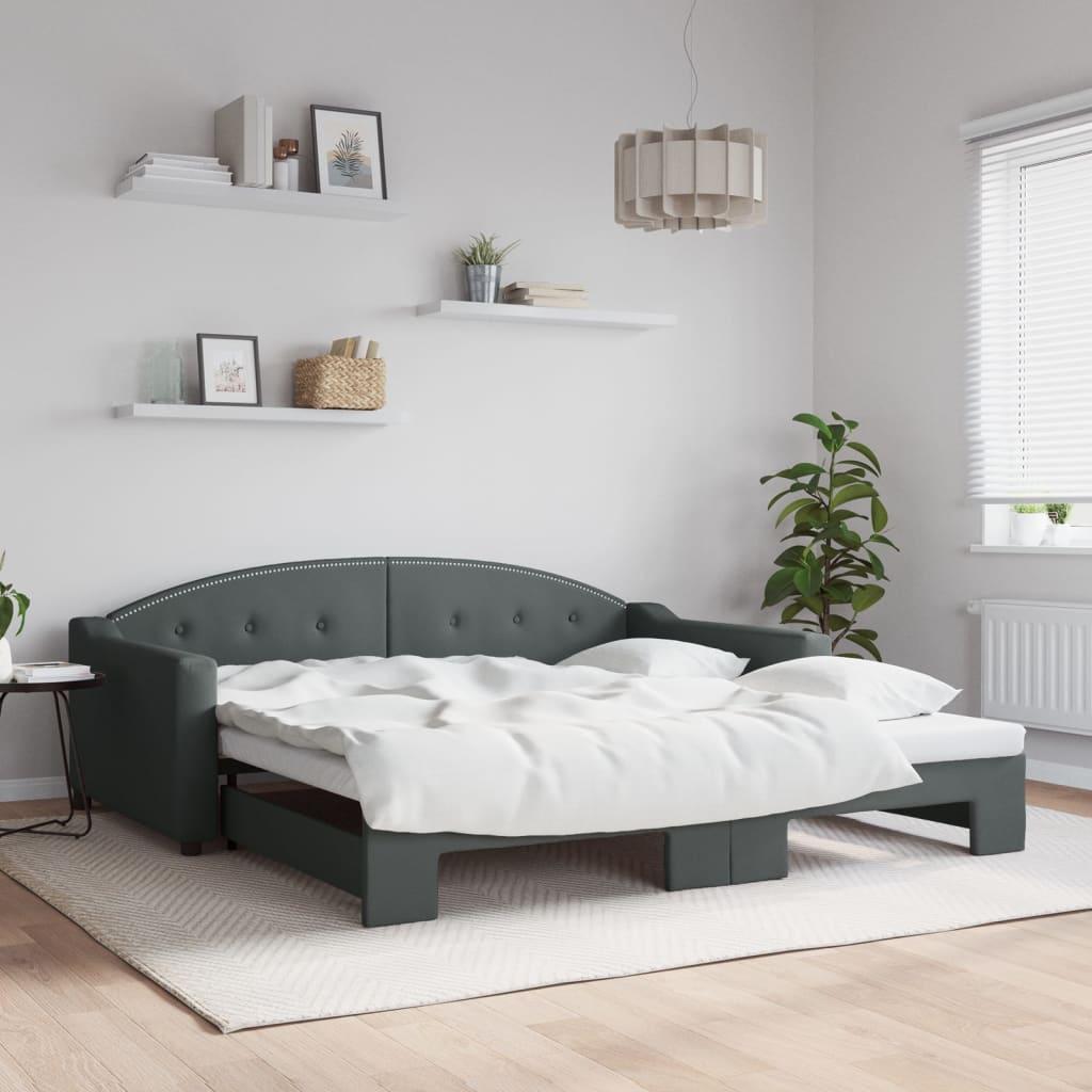 Daybed med udtræk 100 x 190 cm i lysegrå stof