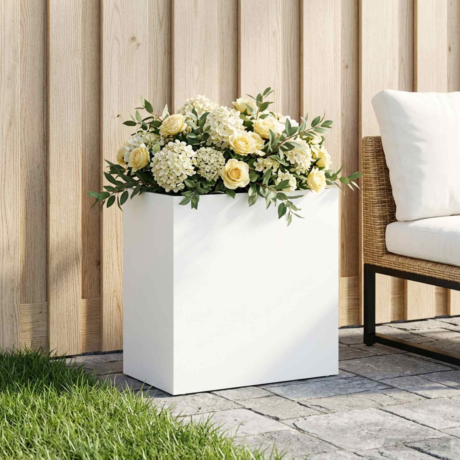 Blomsterkrukke til have i hvid 50 x 30 x 40 cm - koldvalset stål