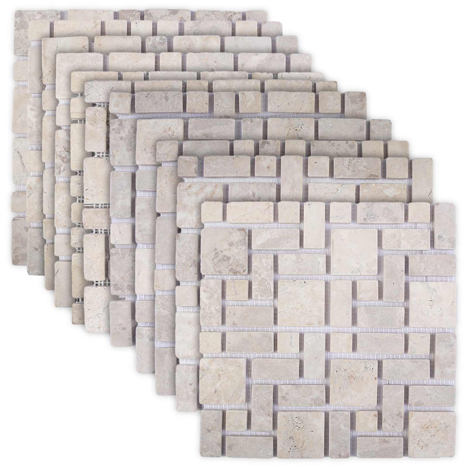 Mosaik fliser cremefarvet 30 x 30 cm i marmor