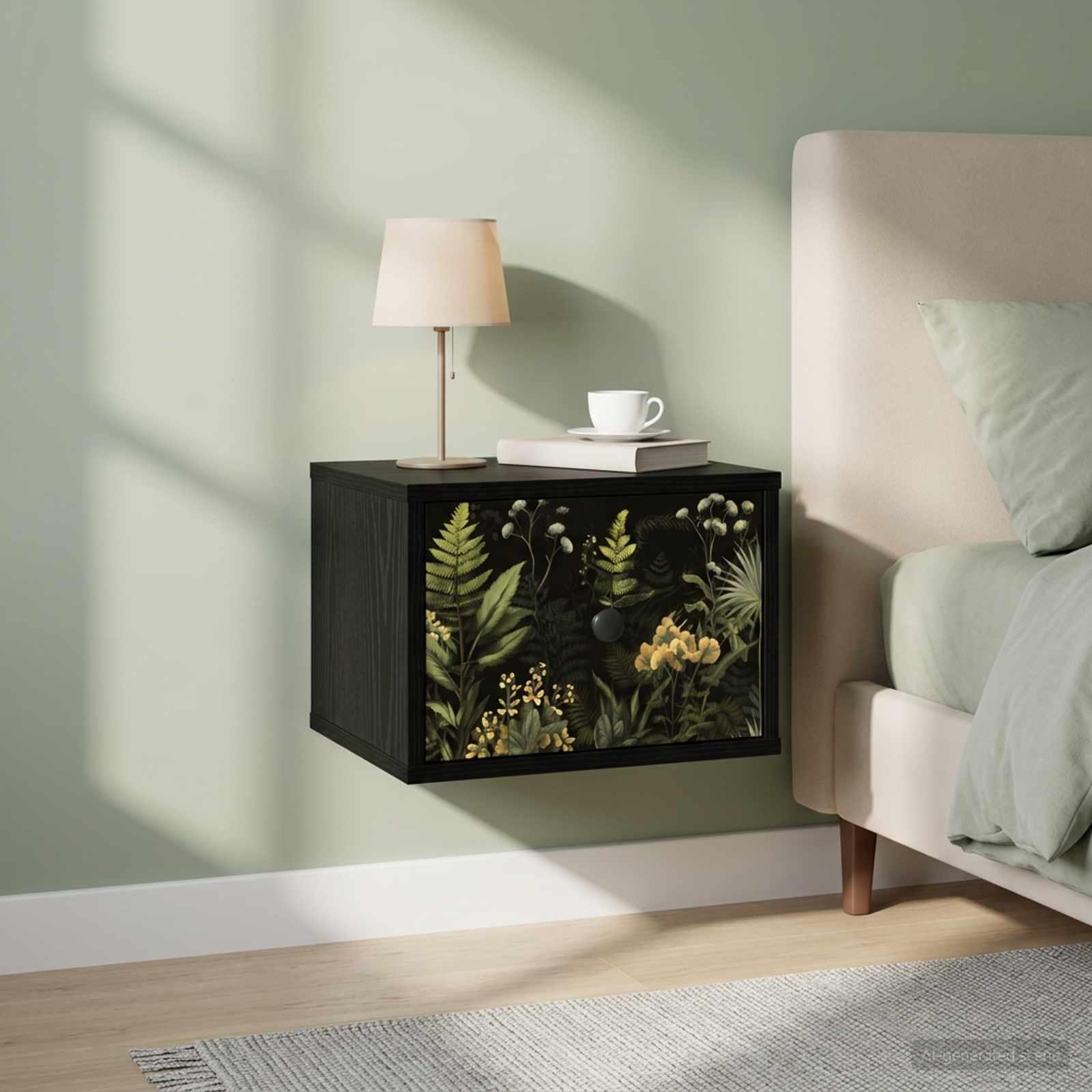 Vægmonteret natbord RHENEN sort eg 36 x 33 x 25 cm