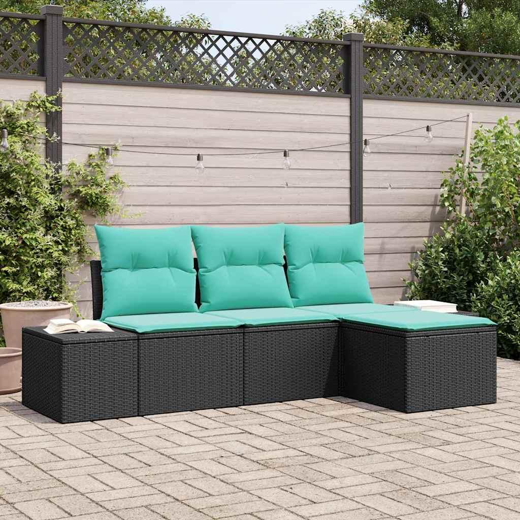 Havesofa sæt i polyrattan 4 dele - sort og turkis