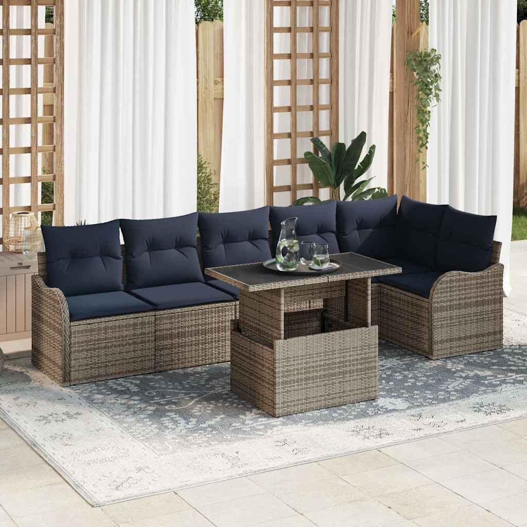 Havesofa sæt 7 stk. i grå polyrattan med højdejusterbart bord