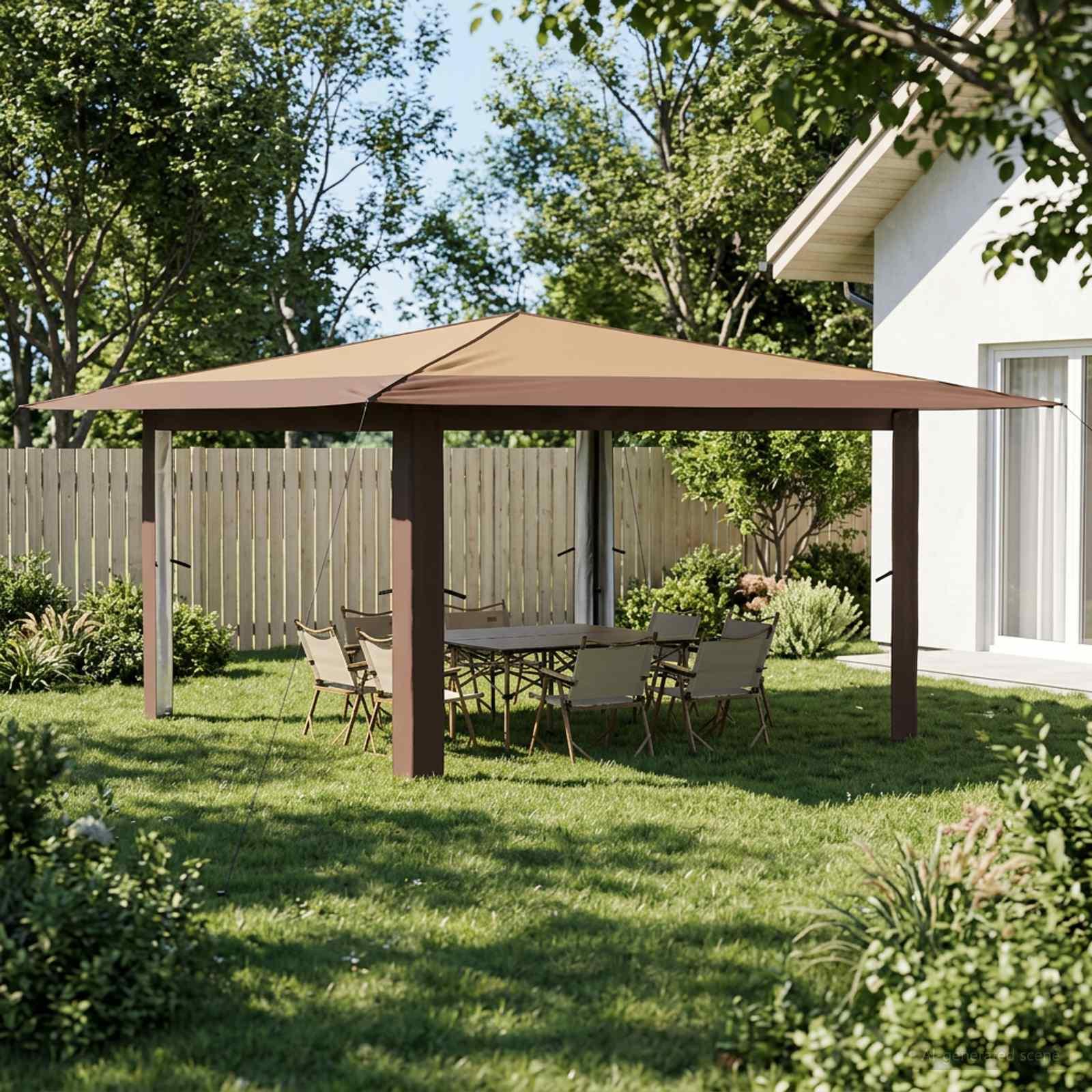 Gazebo uden sidevæg 4 x 4 m pavillon til have og terrasse - beige og brun