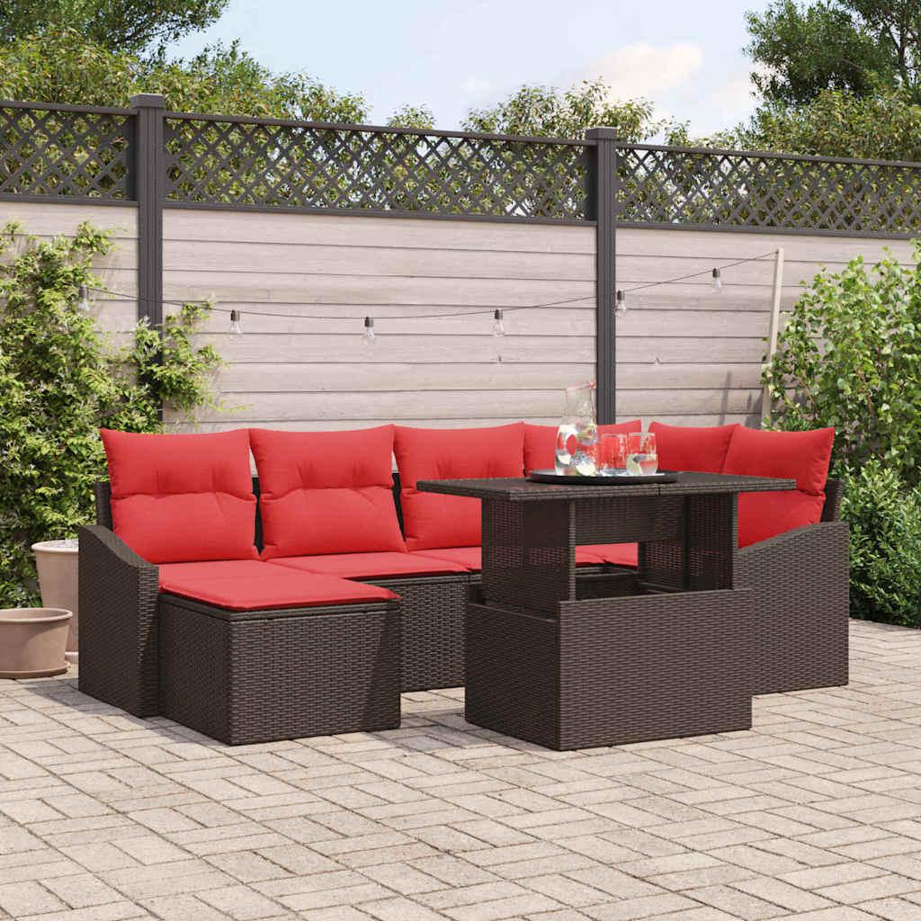 Sofa sæt 7 stk. i poly rattan til have og terrasse - brun/rød