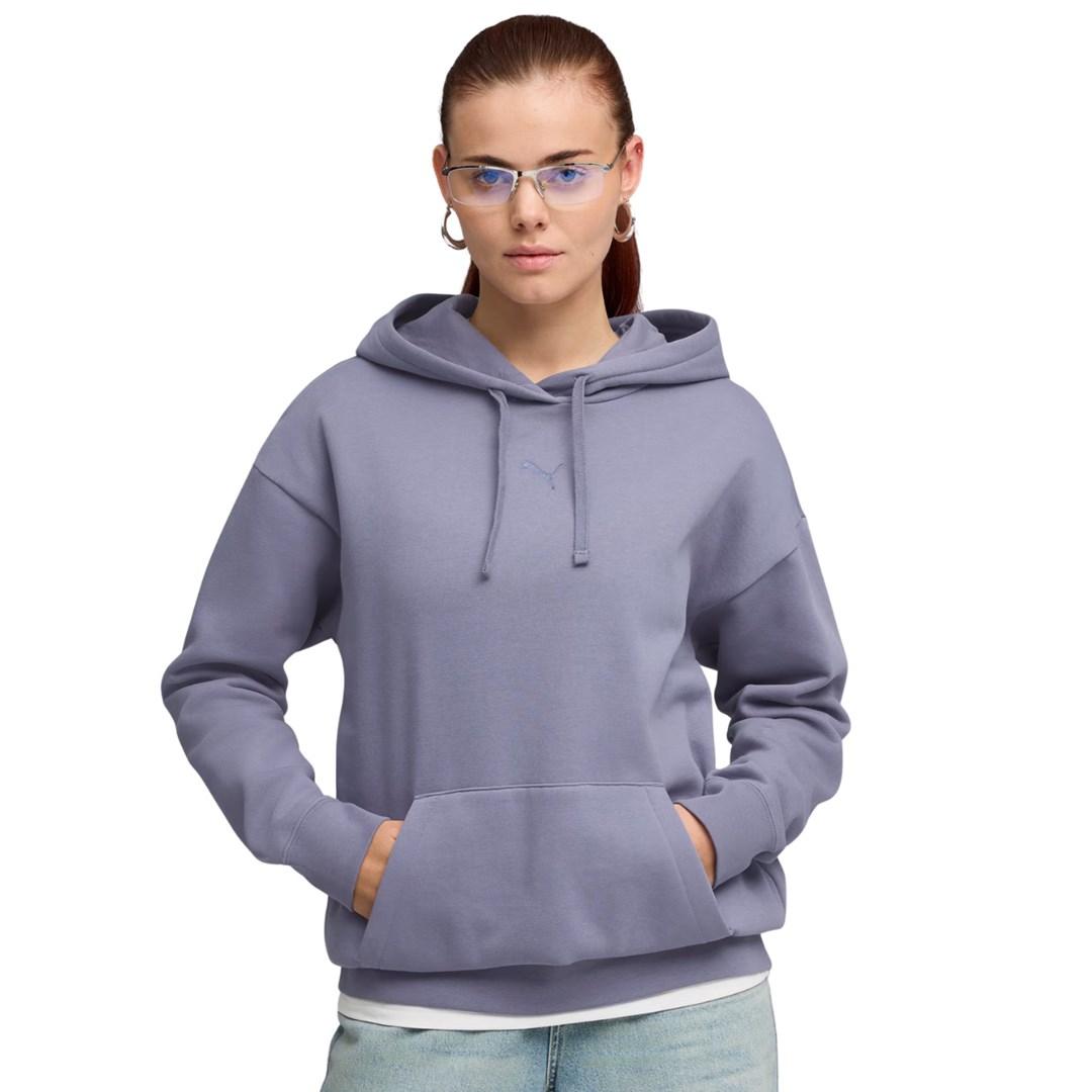 Puma ESS Centered Cat Logo Relaxed Hoodie til dame - lilla, str. L
