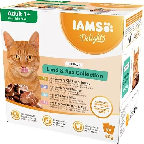 IAMS Delights Land & Sea Collection i sovs vådfoder til kat 8 x 85 g