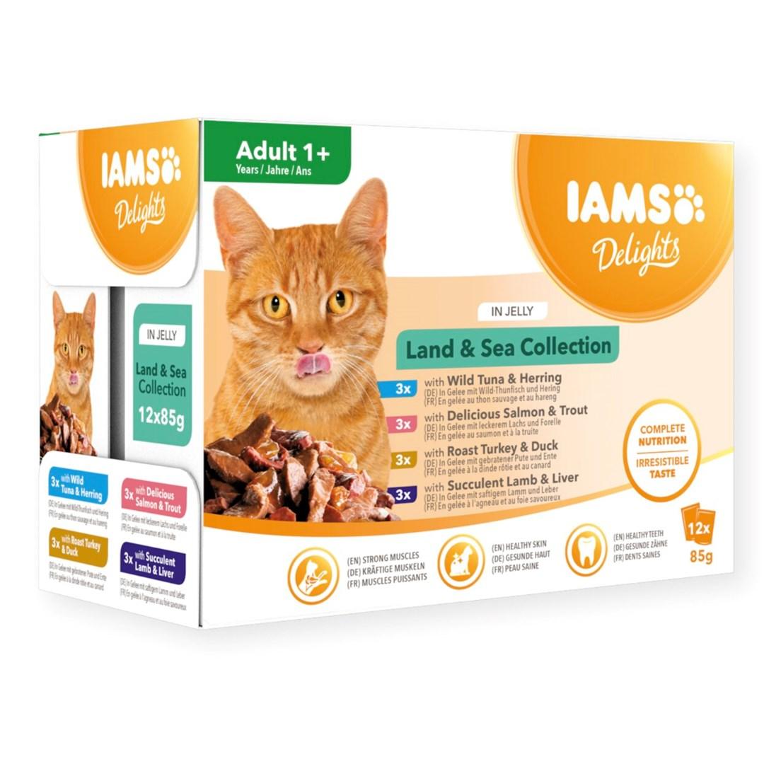 IAMS Delights Land & Sea Collection i gelé vådkattemad 12 x 85 g