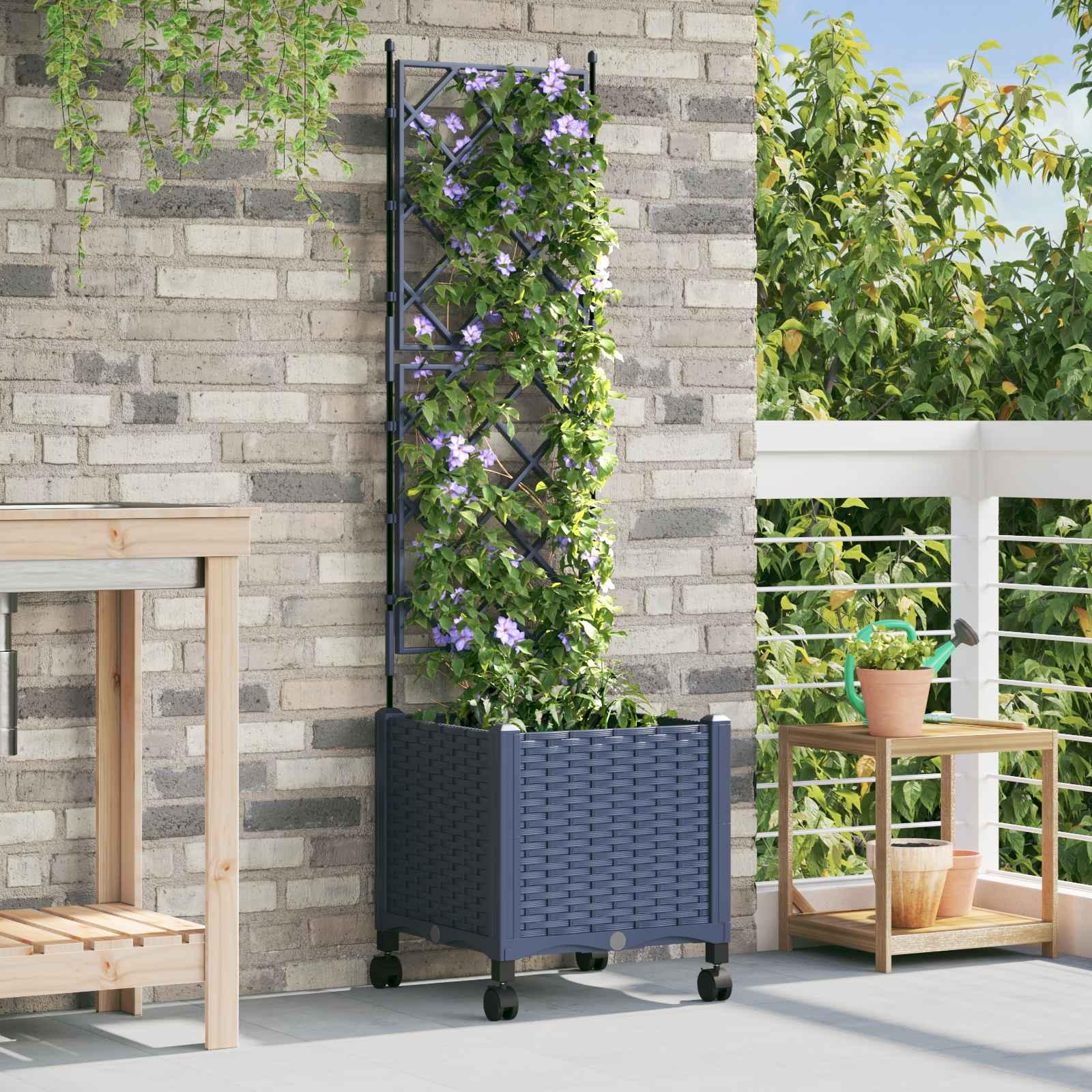 vidaXL Haveplantekasse med espalier og hjul Grå 40 x 40 x 149 cm PP